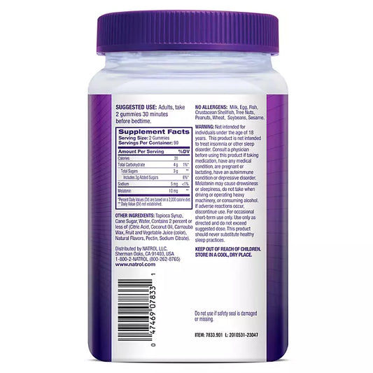 Natrol Sleep Melatonin 10mg Per Serving Gummies, Strawberry, 180 ct.