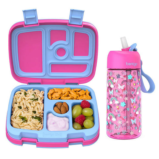 Bentgo Kids Prints Lunch Box & Water Bottle Set Rainbows and Butterflies