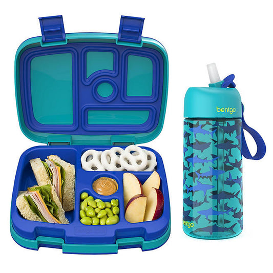 Bentgo Kids Prints Lunch Box & Water Bottle Set Sharks