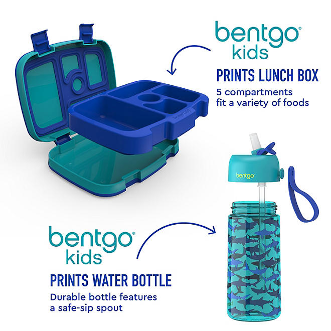 Bentgo Kids Prints Lunch Box & Water Bottle Set Sharks