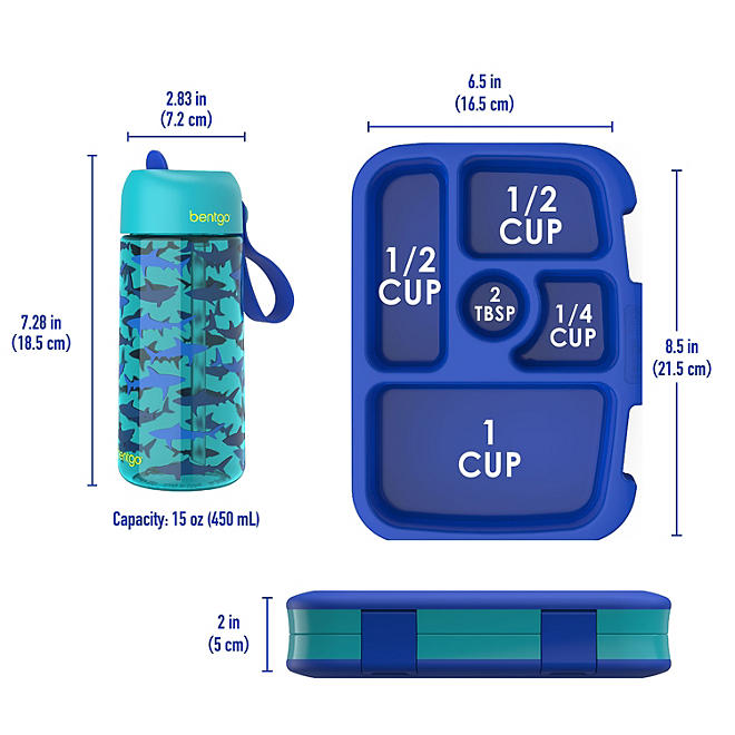 Bentgo Kids Prints Lunch Box & Water Bottle Set Sharks