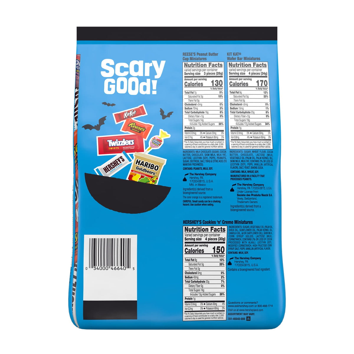 Surtido de caramelos de Halloween Hershey, bolsa a granel de 34.8 oz (110 piezas)