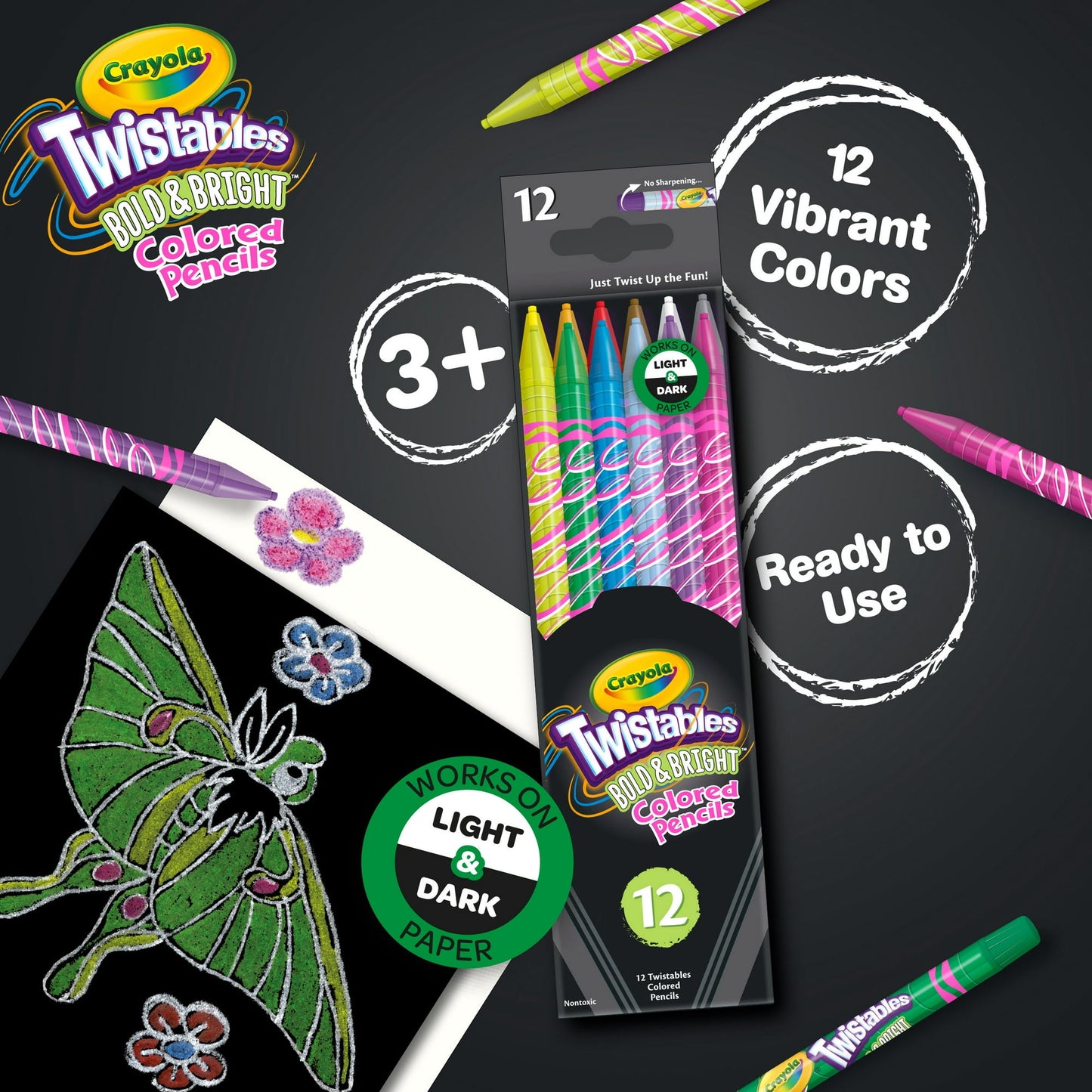 Crayola Bold and Bright Twistables Colored Pencils, 12