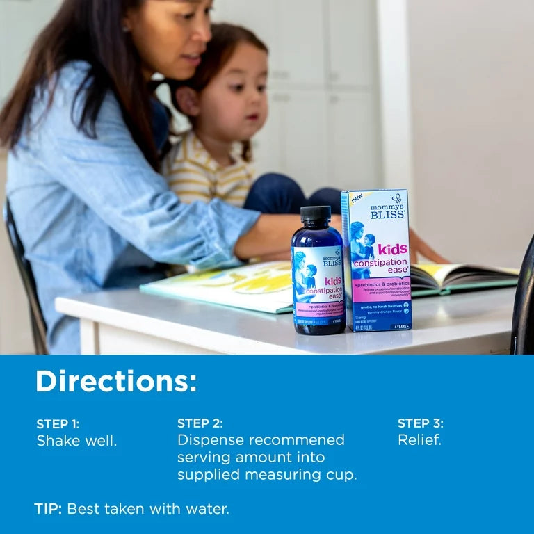 Mommy's Bliss Kids Constipation Ease, Orange Flavor Liquid, over the Counter, 4 fl oz