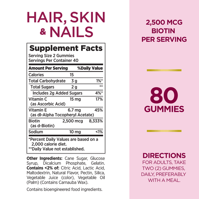 Hair Skin and Nail Vitamins With Biotin, Gummies, 80 Ct