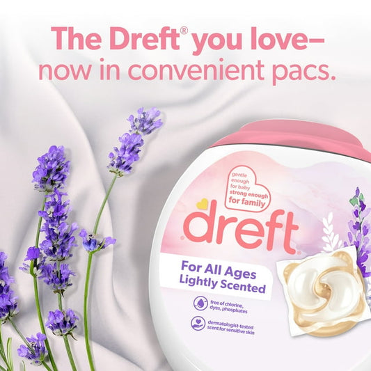 Dreft Laundry Detergent XL Pacs, Lightly Scented, Lavender, HE Compatible, 25 Count
