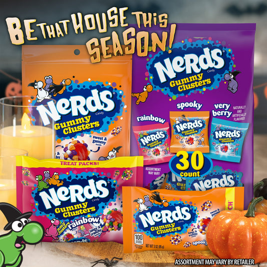 Nerds Gummy Clusters Bolsa Variada de Truco O Trato, Espeluznante, Arcoíris, Muy Baya, Dulces de Halloween, 28 Piezas, 14 Onzas