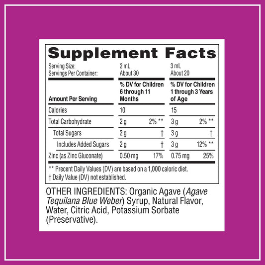Zarbee's Jarabe de apoyo inmunológico para bebés con zinc, vitaminas para bebés y niños pequeños a partir de 6 meses