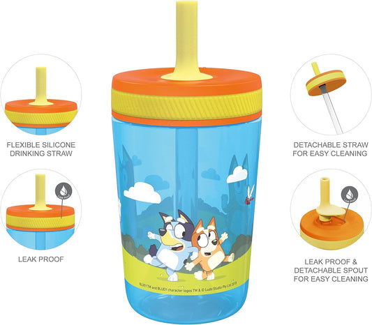 Zak Designs - Juego de vasos Bluey Kelso de 15 onzas