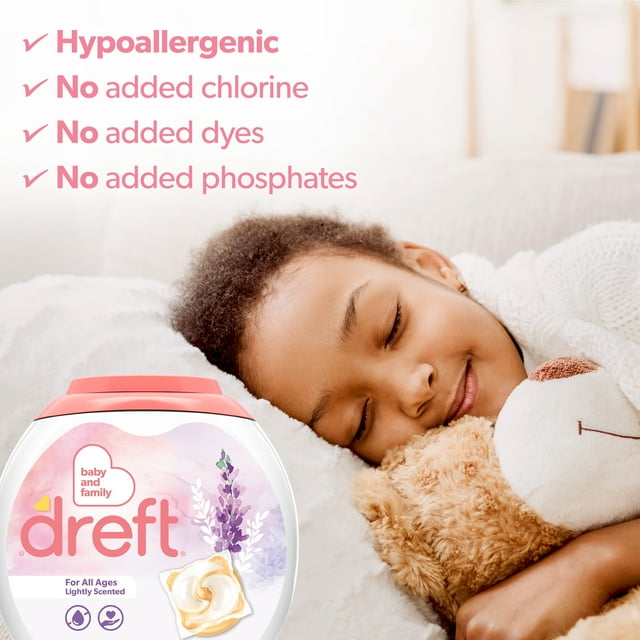 Dreft Laundry Detergent XL Pacs, Lightly Scented, Lavender, HE Compatible, 25 Count