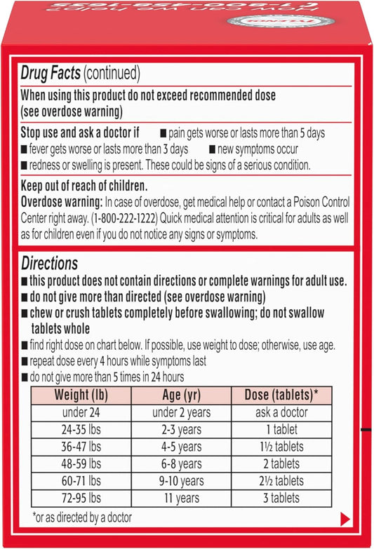 Tylenol para niños sin colorantes, masticables, 160 mg