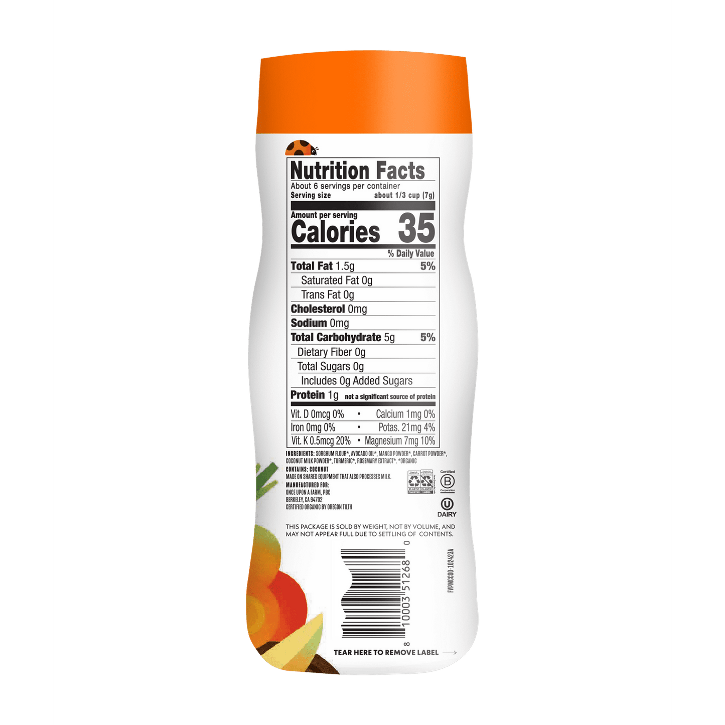Once Upon a Farm Baby Puffs Orgánicos, Mango, Zanahoria y Coco, 1.5oz