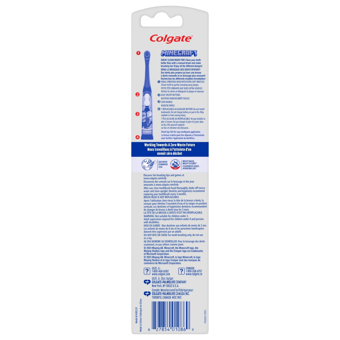 Colgate Kids Minecraft Toothbrush, a Pilas, 1 Unidad, para Niños