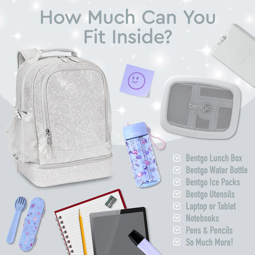 Bentgo Kids 2-in-1 Backpack & Lunch Silver Glitter