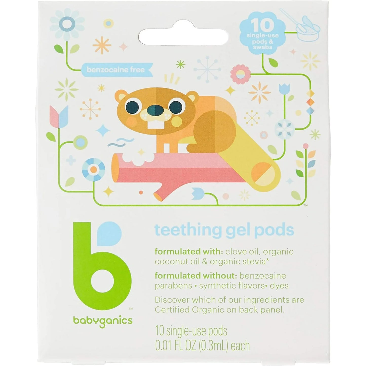 Cápsulas de gel para la dentición de un solo uso Babyganics, 10 unidades