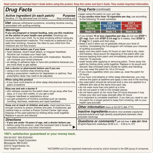 Nicotine Stop Smoking Aid Clear Patches Clear Step 1 - 14ct - 21mg Parches Nicotina