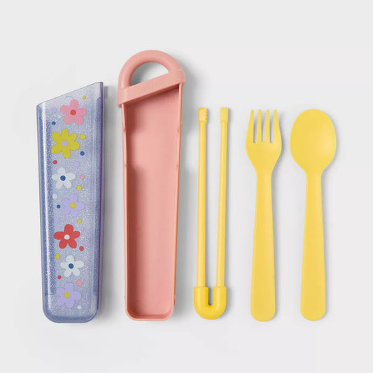 Kids' 4pc Recycled Plastic Flatware Set Flowers