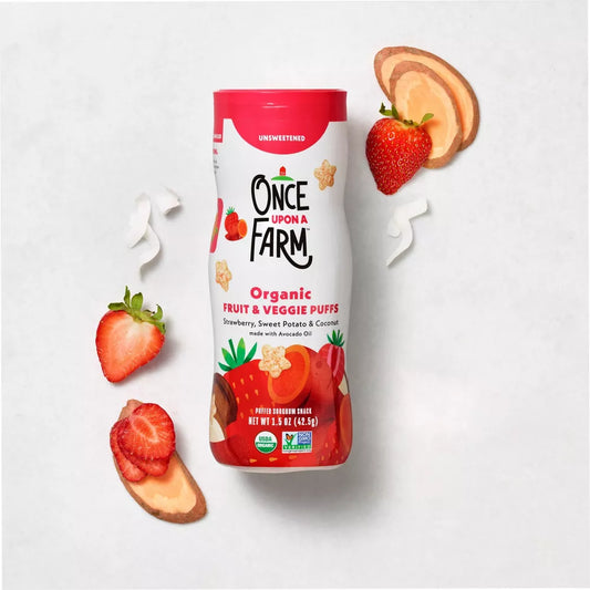 Once Upon a Farm Fruit and Veggie Puffs fresa , camote y coco