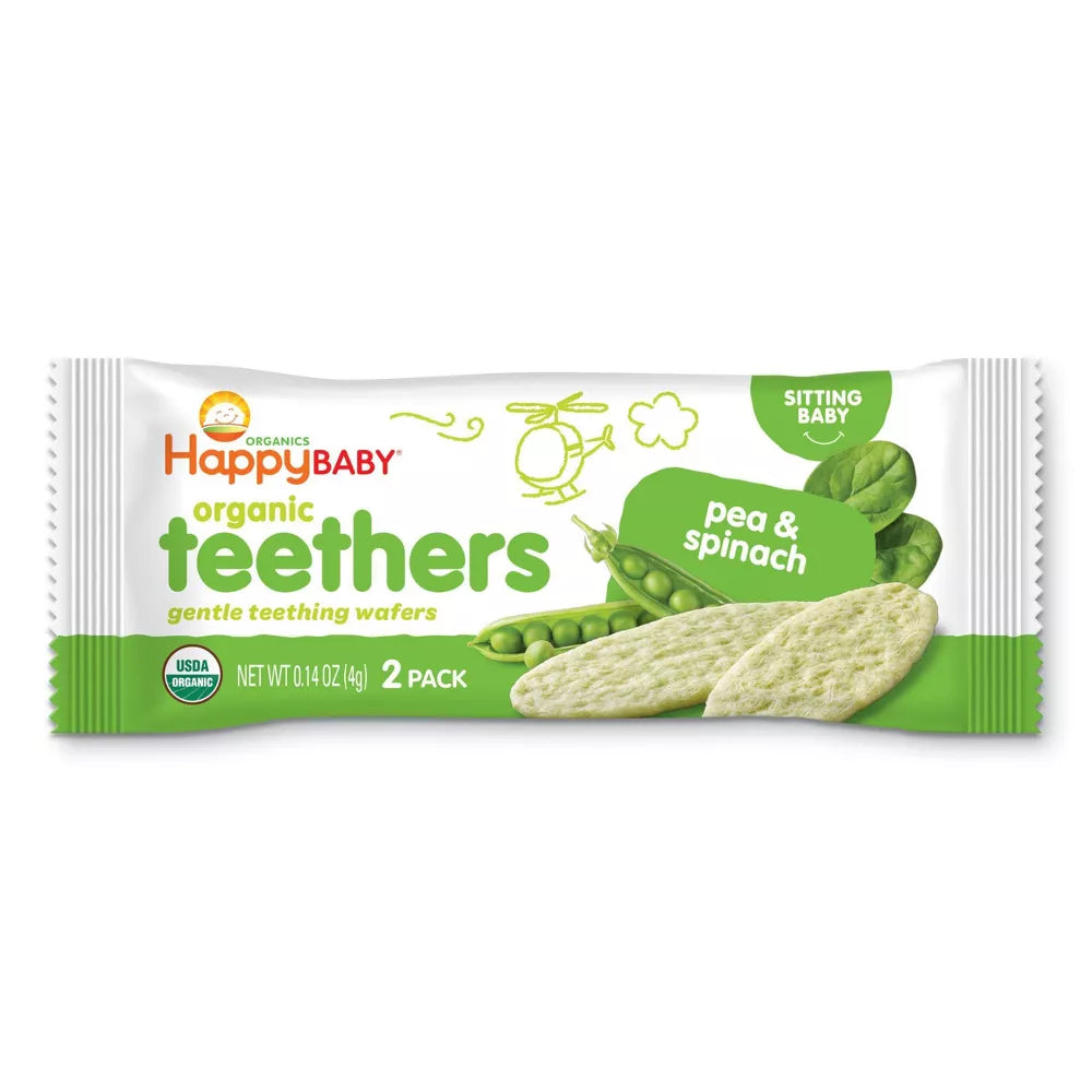 HappyBaby Mordedores Orgánicos de Guisantes y Espinacas - 12ct/1.68oz