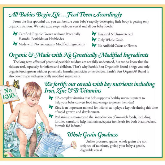 Cereal de avena para bebés integral orgánico Earth's Best - 8 oz