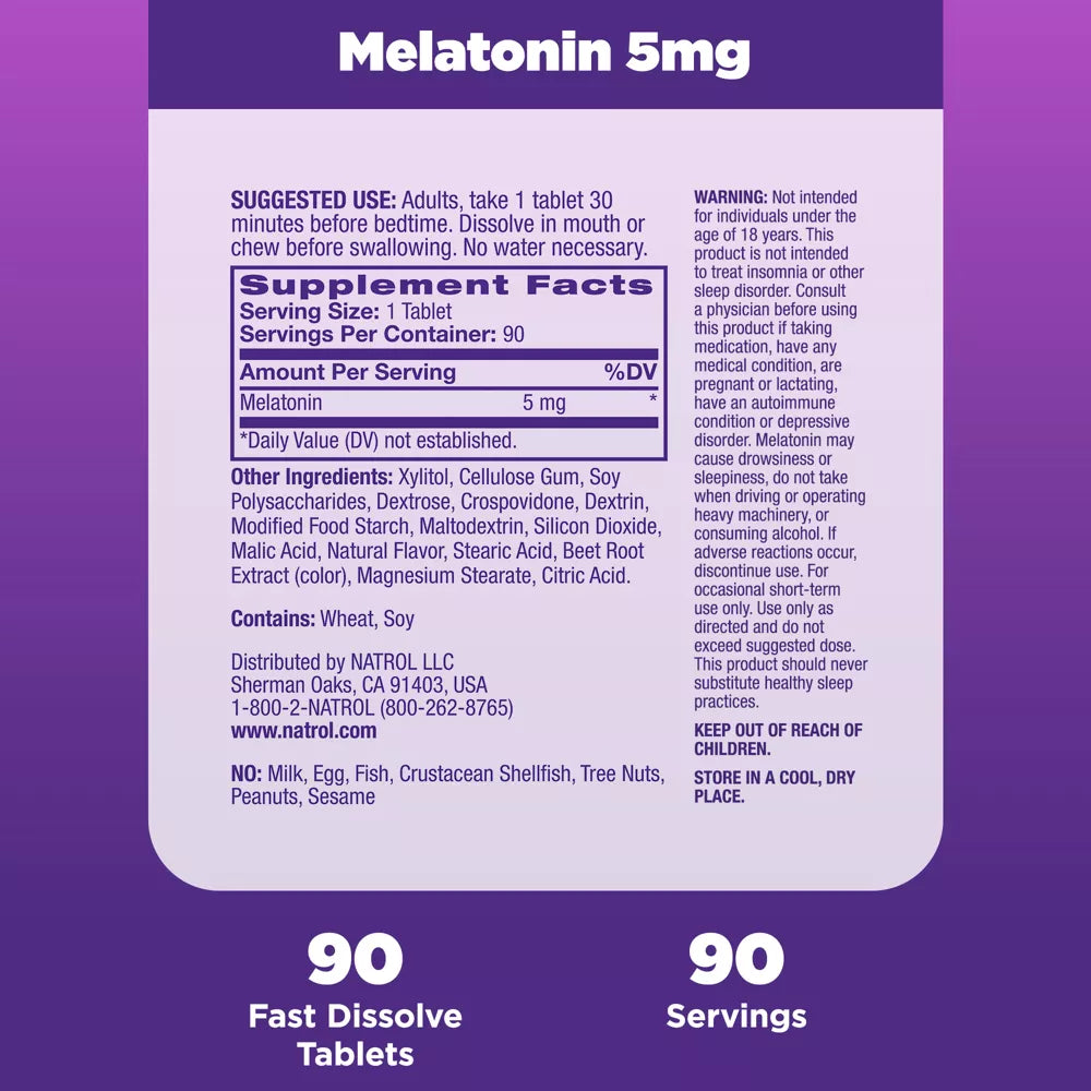 Natrol Melatonin 5mg Sleep Aid Fast Dissolve Tablets - Strawberry - 90ct