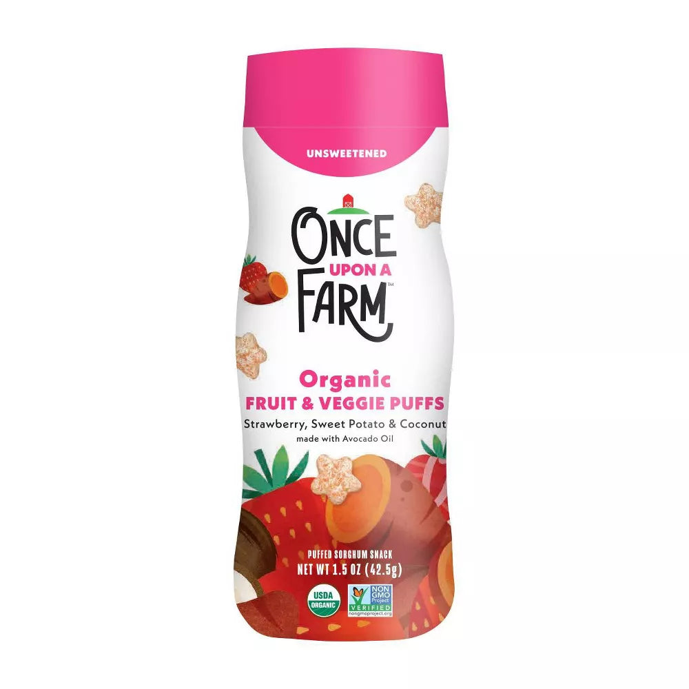 Once Upon a Farm Fruit and Veggie Puffs fresa , camote y coco