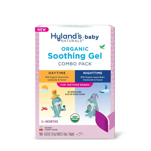Gel calmante para la dentición orgánico, paquete combinado de día y noche