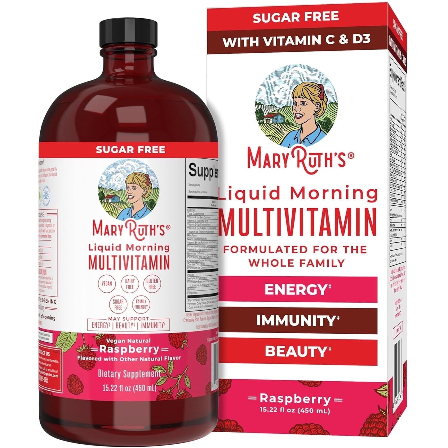 Multivitamin, Matutino Líquido para Adultos y Niños, Vitaminas Diarias Completas, Frambuesa, 15.22 fl oz