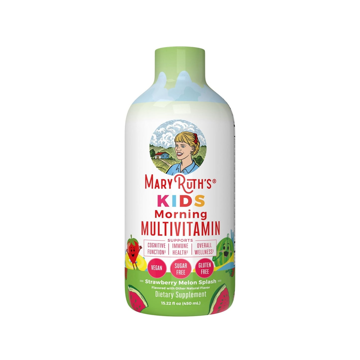 Kids Multivitamínico Líquido Matutino sin Azúcar, Sabor Melón y Fresa, 15.22 oz