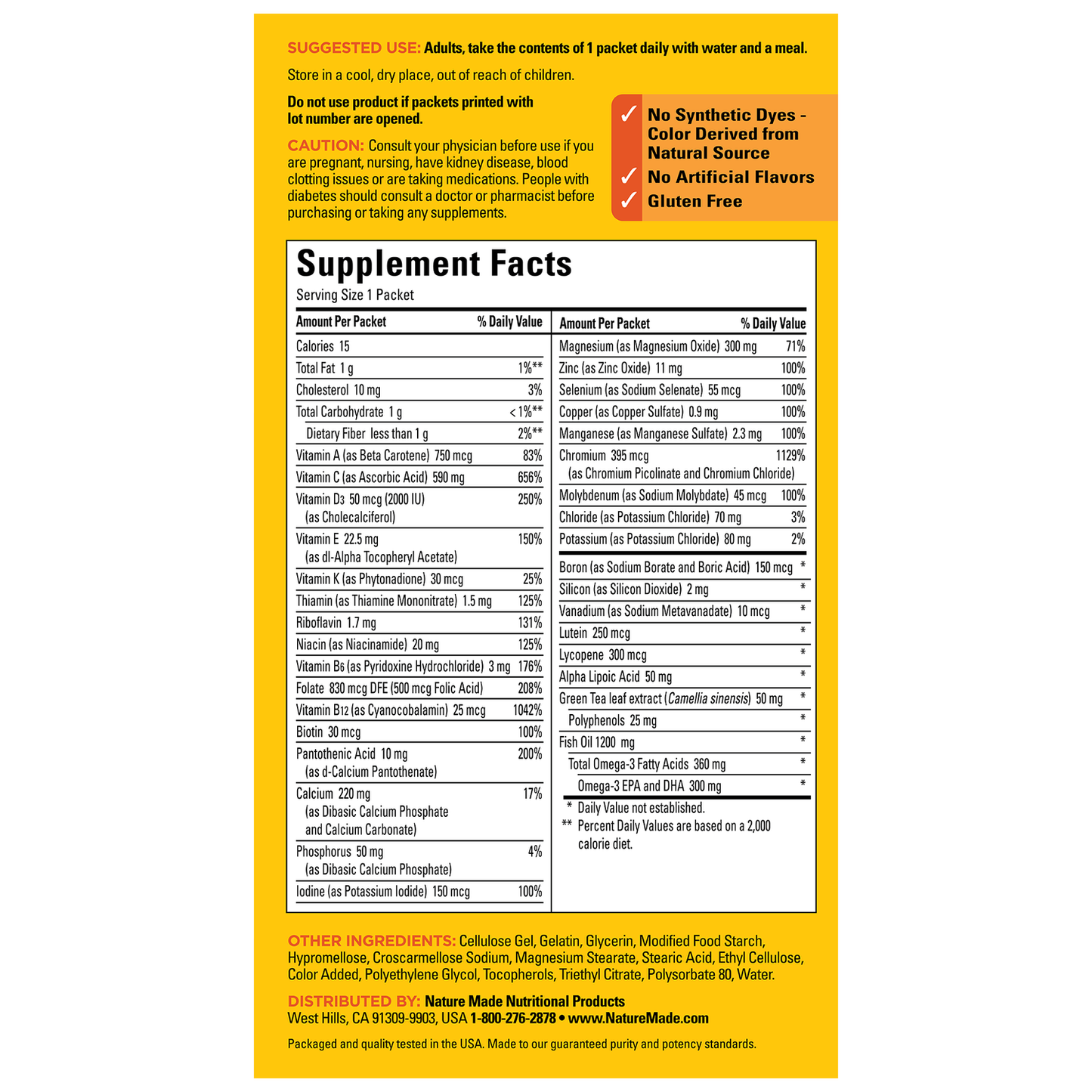 Nature Made Daily Diabetes Health Pack Dietary Supplement 60 pk