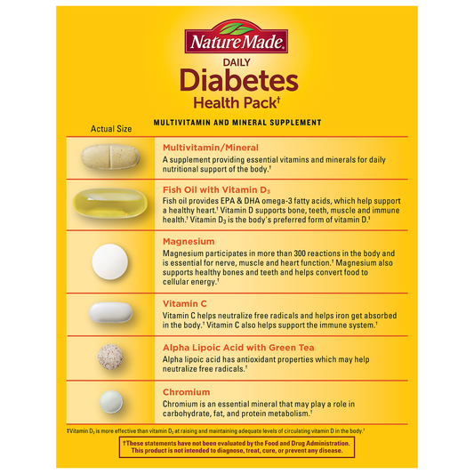 Nature Made Daily Diabetes Health Pack Dietary Supplement 60 pk