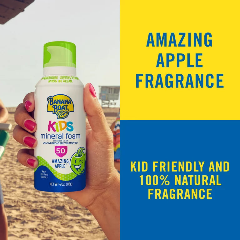 Banana Boat Kids Mineral Foam Sunscreen, Amazing Apple Scent, SPF 50, 4 Oz