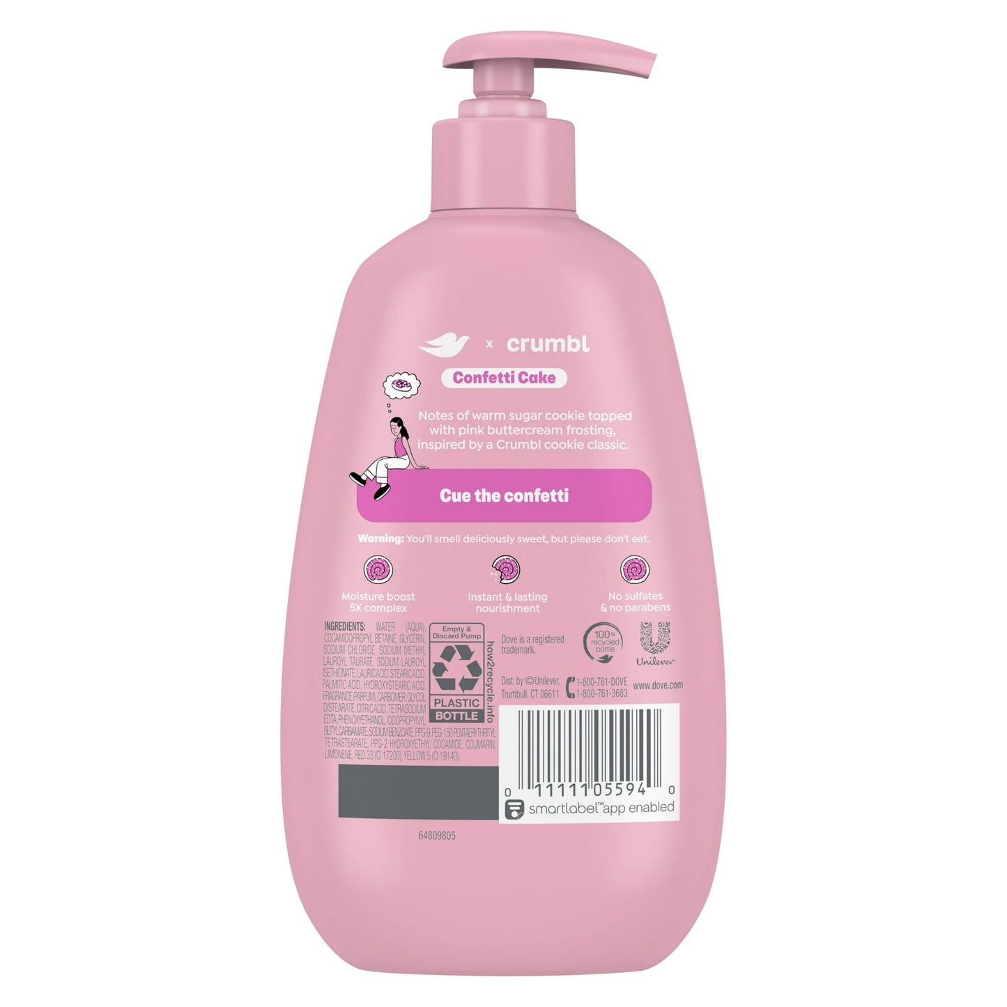 Dove Bizcocho de Confeti Líquido Hidratante para Lavar a Mano, 12 oz