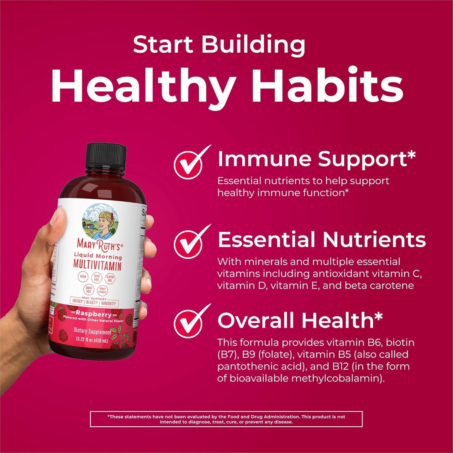 Multivitamin, Matutino Líquido para Adultos y Niños, Vitaminas Diarias Completas, Frambuesa, 15.22 fl oz