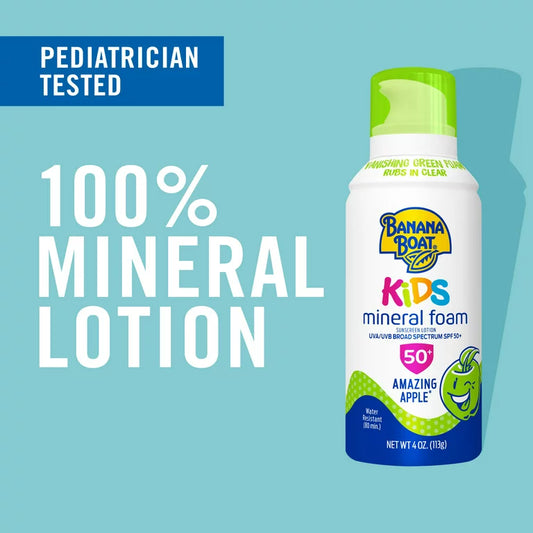Banana Boat Kids Mineral Foam Sunscreen, Amazing Apple Scent, SPF 50, 4 Oz