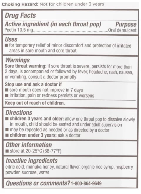 Burt's Bees Kids Soothing Throat Pops, Cherry, 10 Count