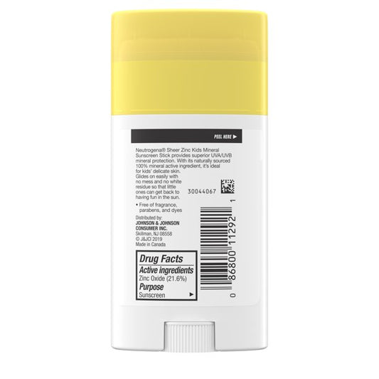 Neutrogena Sheer Zinc Kids Mineral Sunscreen Stick, SPF 50+