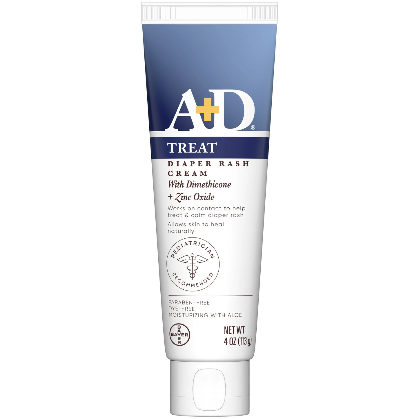 A+D Treat Crema para la erupción del pañal, cuidado de la piel del bebé con óxido de zinc, tubo de 4 onzas