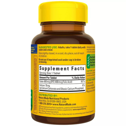 Ácido Fólico 400 mcg (665 mcg DFE) Tabletas - 250ct