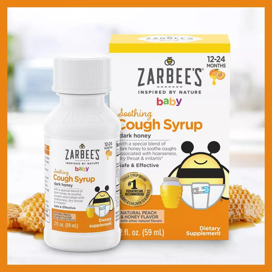Zarbee's Baby Soothing Cough Syrup with Dark Honey - Natural Peach & Honey Flavor - 2 fl oz