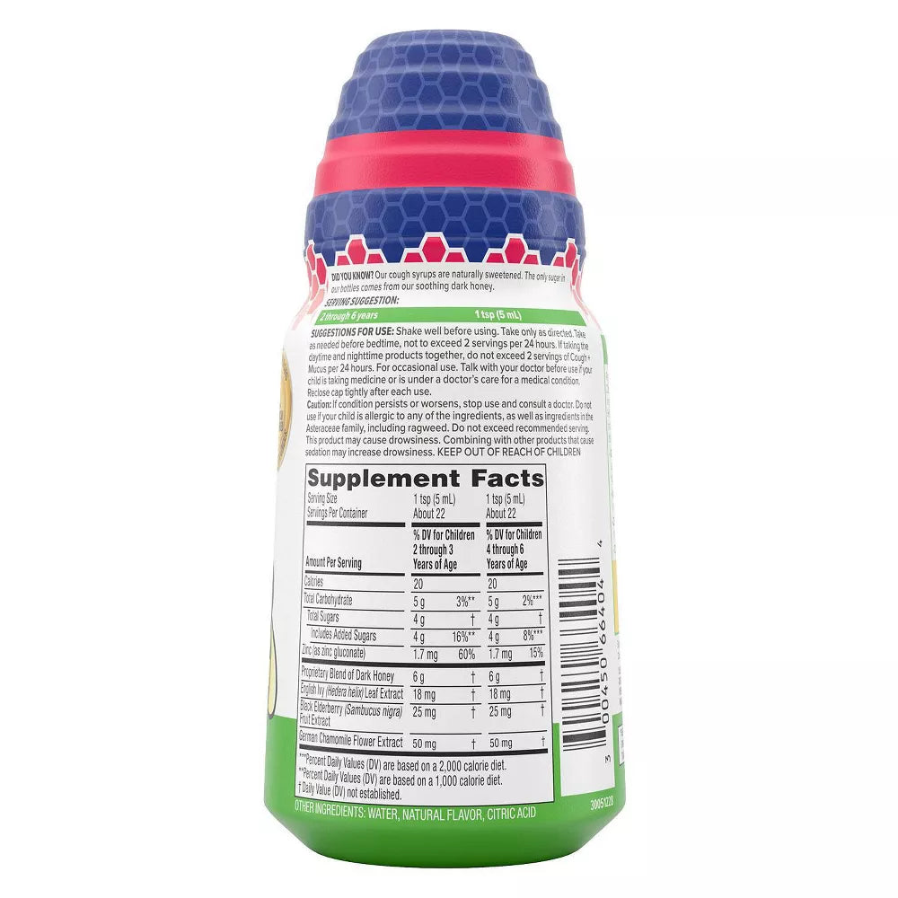 Zarbee's Kids Cough + Mucus Nighttime with Honey, Ivy leaf, Zinc & Elderberry - Mixed Berry - 4 fl oz