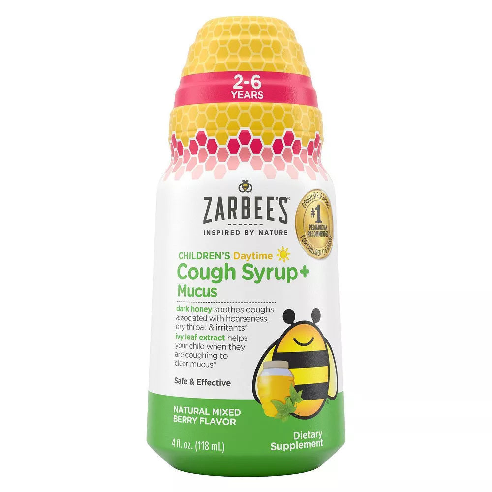 Zarbee’s Kids Cough + Mucus Daytime with Honey, Ivy Leaf, Zinc & Elderberry - Mixed Berry - 4 fl oz