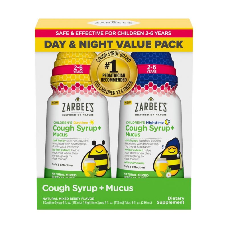 Zarbee's Naturals Tos + Moco Jarabe de día y noche - 4 fl oz