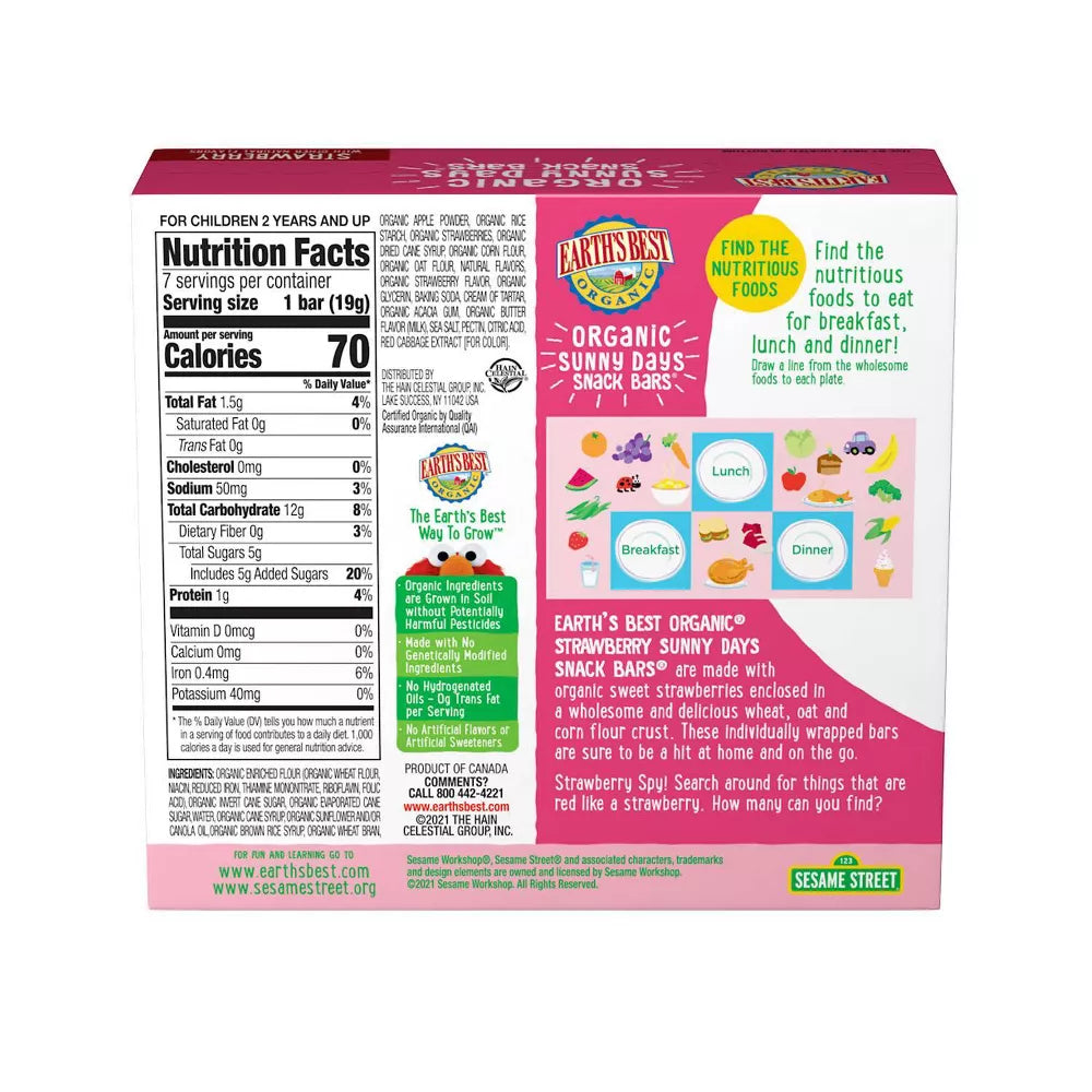 Earth's Best Sesame Street Organic Sunny Days Strawberry Snack Bars - 7ct/0.67oz Each