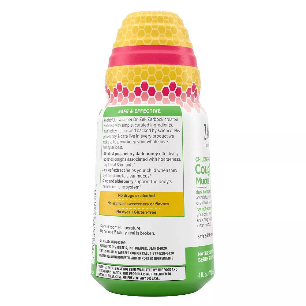 Zarbee’s Kids Cough + Mucus Daytime with Honey, Ivy Leaf, Zinc & Elderberry - Mixed Berry - 4 fl oz