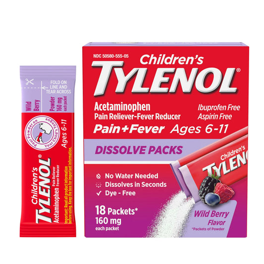 Children's Tylenol Acetaminophen Dissolve Packets, Wild Berry, 18 ct