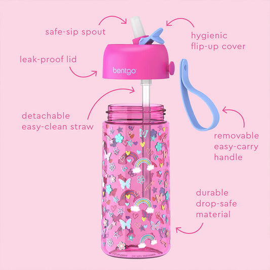 Bentgo Kids Prints Water Bottle Rainbows Butterflies/Fairies