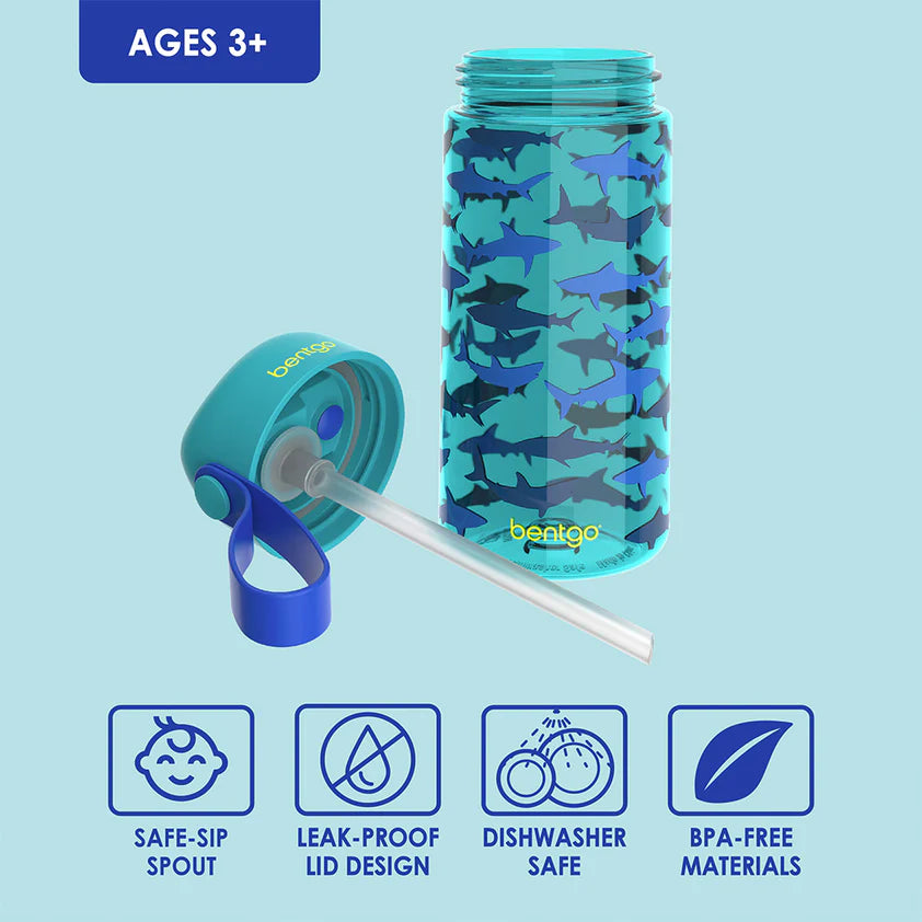 Bentgo Kids Prints Water Bottle Sharks
