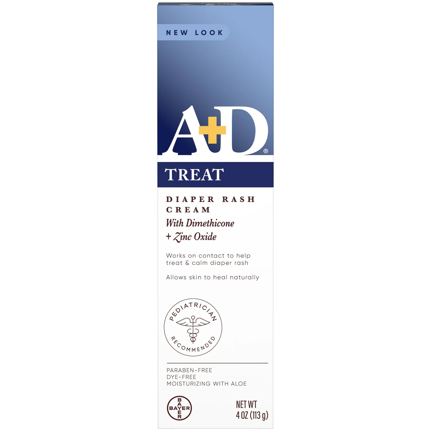 A+D Treat Crema para la erupción del pañal, cuidado de la piel del bebé con óxido de zinc, tubo de 4 onzas