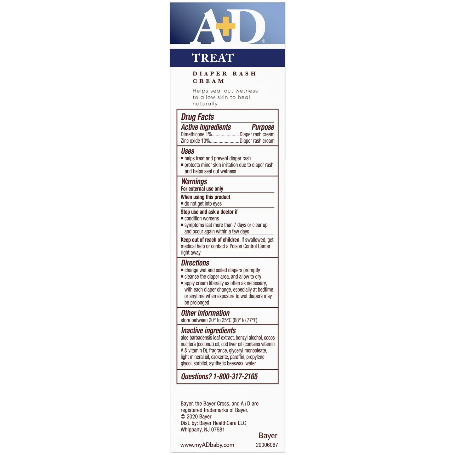 A+D Treat Crema para la erupción del pañal, cuidado de la piel del bebé con óxido de zinc, tubo de 4 onzas